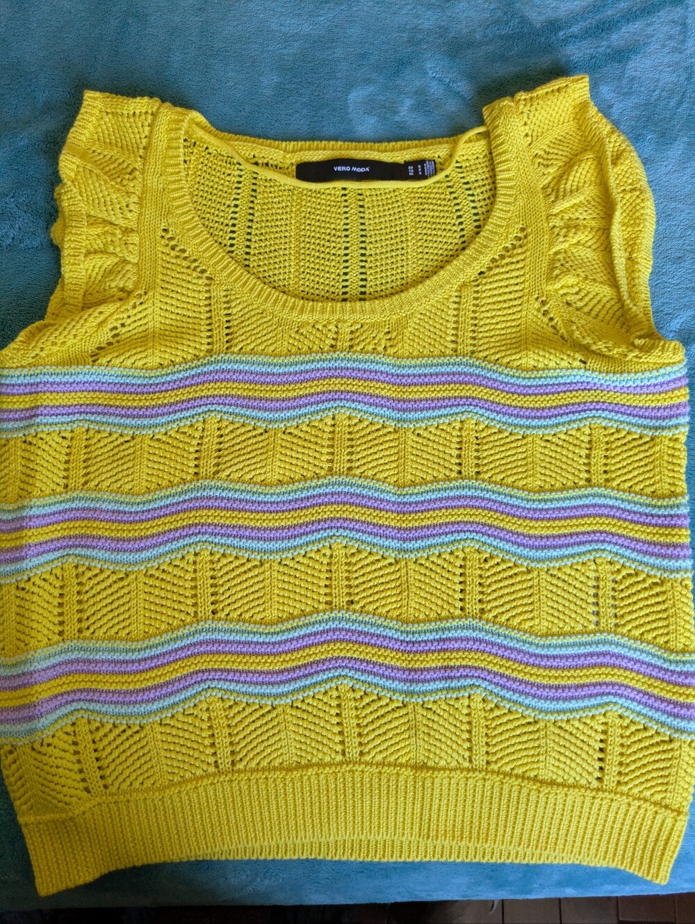 Vero Moda Yellow Knit Sleeveless Top with Pastel Stripe Detail